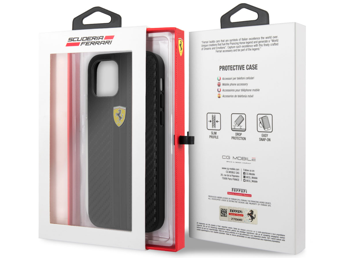 Ferrari Carbon PU Case Zwart - iPhone 12 Pro Max Hoesje