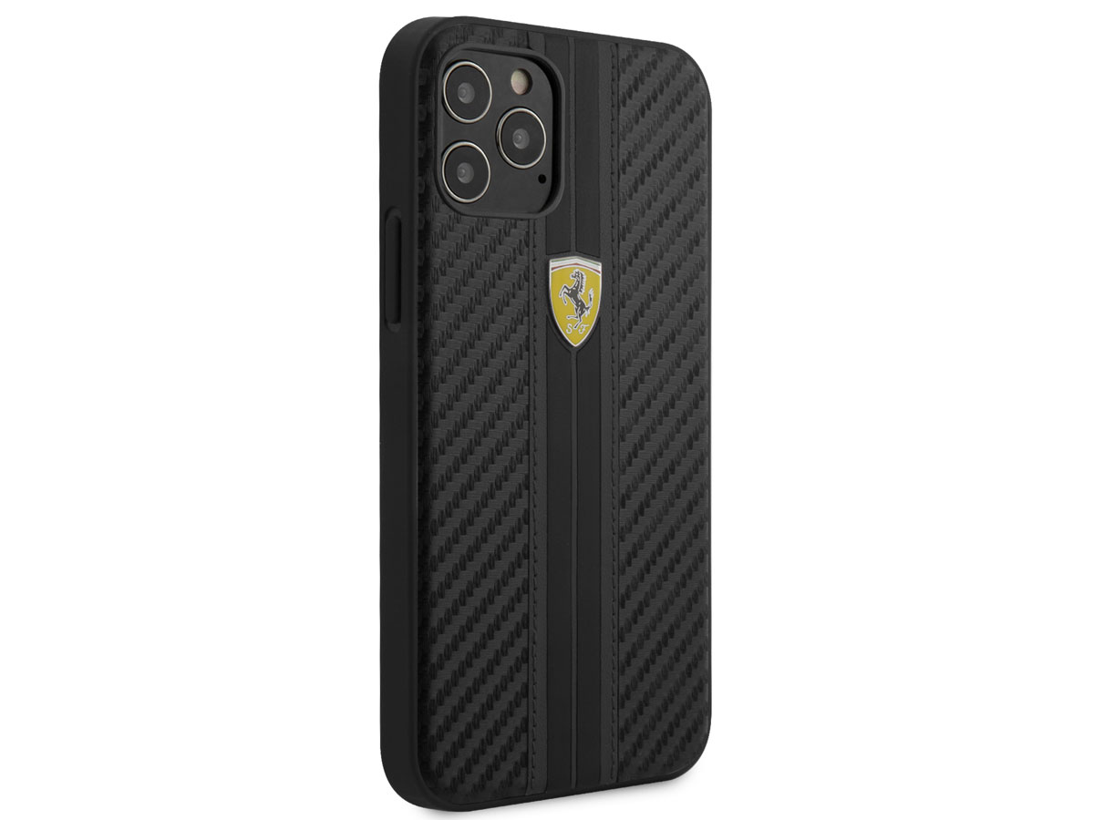 Ferrari Carbon PU Case Zwart - iPhone 12 Pro Max Hoesje