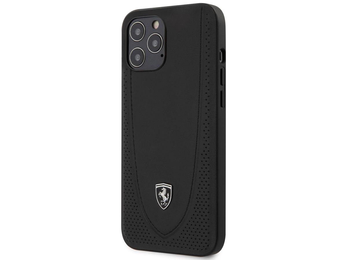 Ferrari Perforated Leather Case Zwart - iPhone 12 Pro Max Hoesje