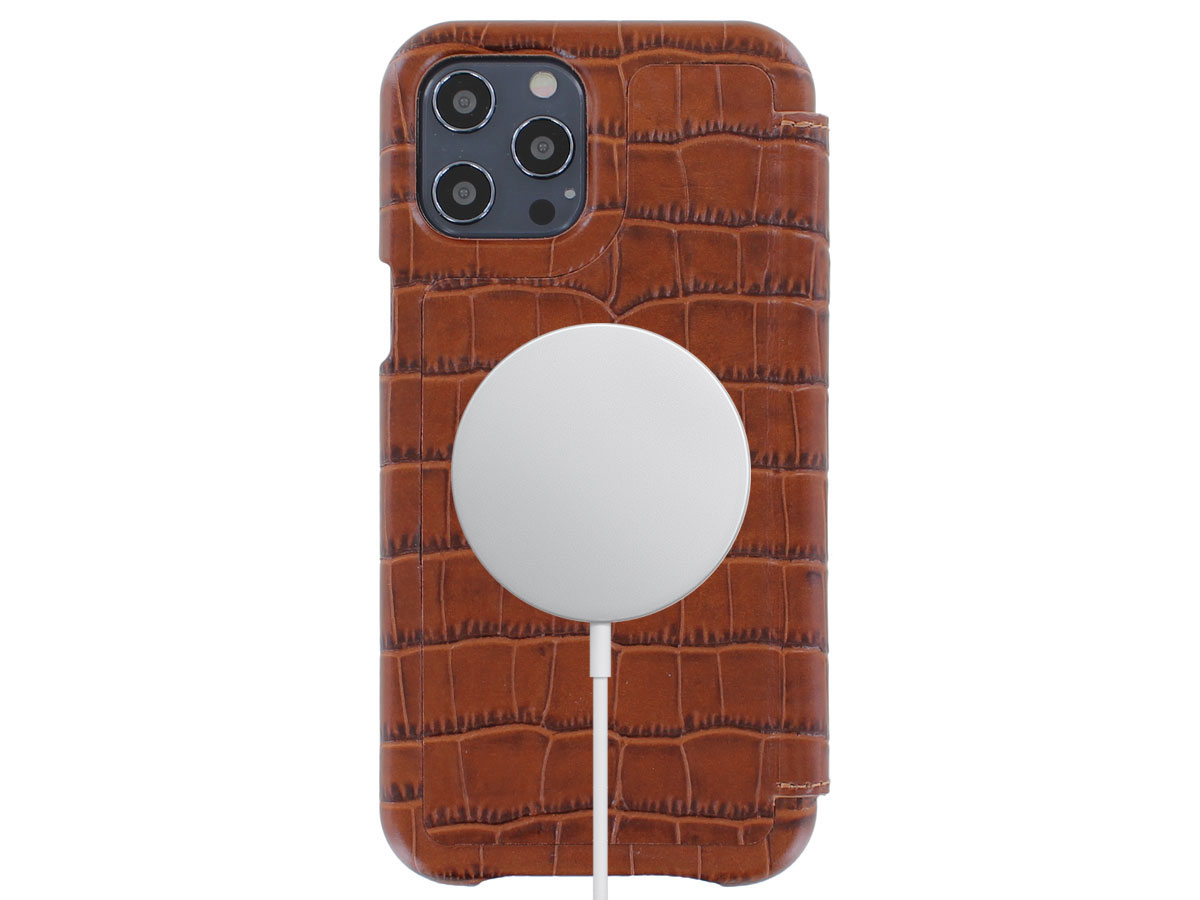 Graffi Oyster Croco Cognac Leer - iPhone 12 Pro Max hoesje