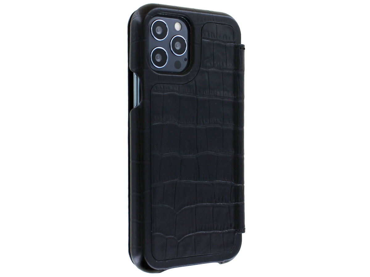 Graffi Oyster Croco Zwart Leer - iPhone 12 Pro Max hoesje