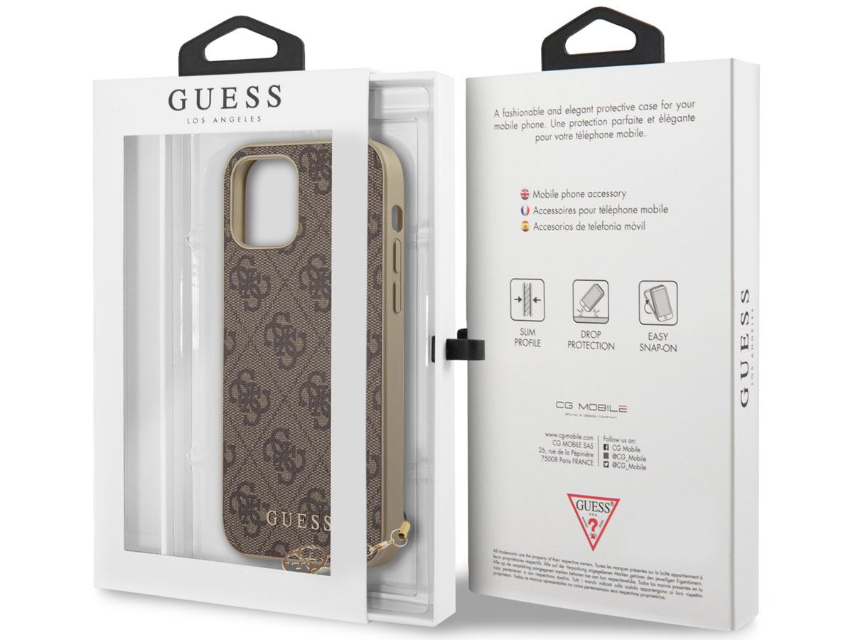 Guess 4G Monogram Charm Case Bruin - iPhone 12 Pro Max hoesje