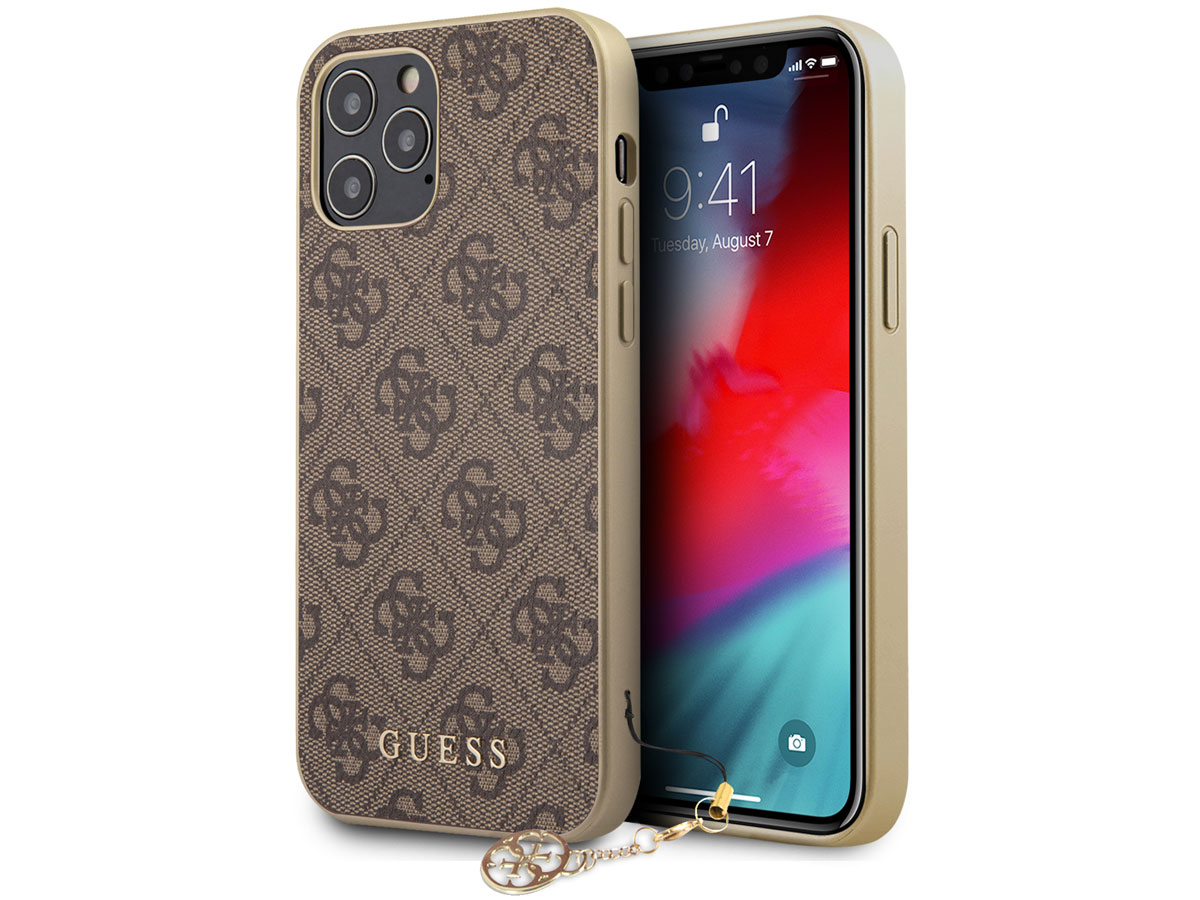 Guess 4G Monogram Charm Case Bruin - iPhone 12 Pro Max hoesje