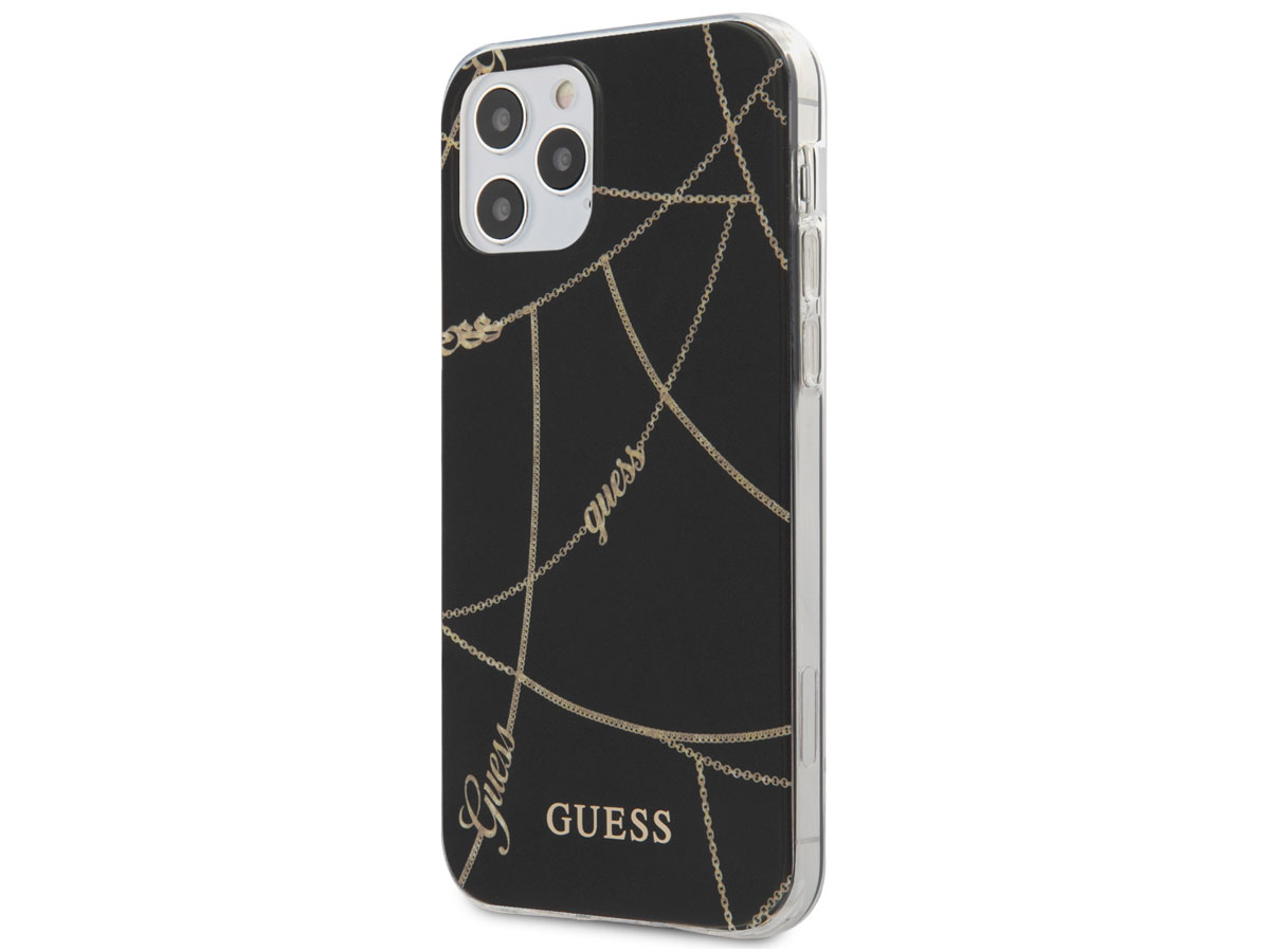 Guess Gold Chains TPU Case Zwart - iPhone 12 Pro Max hoesje