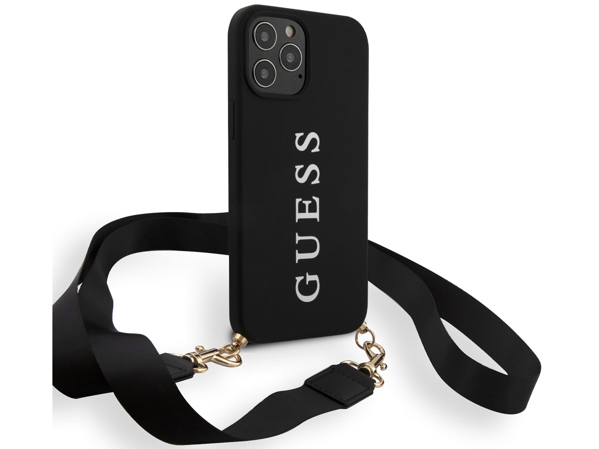 Guess Logo Necklace Case Zwart - iPhone 12 Pro Max hoesje