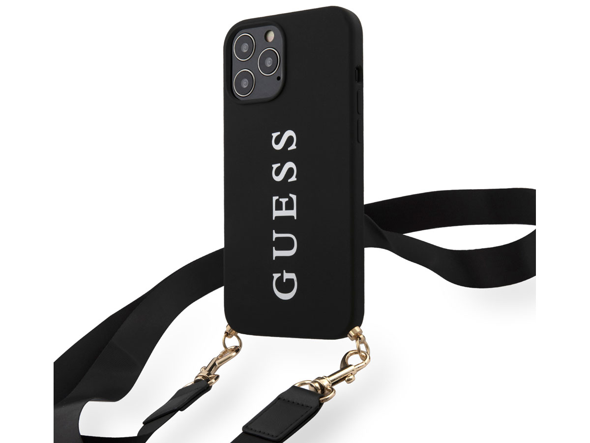 Guess Logo Necklace Case Zwart - iPhone 12 Pro Max hoesje