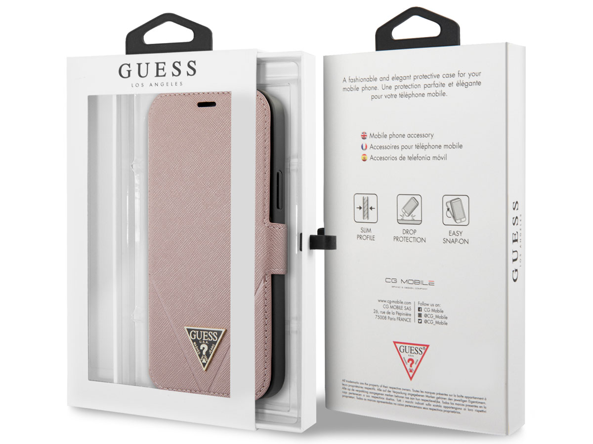 Guess Saffiano BookCase Roze - iPhone 12 Pro Max hoesje