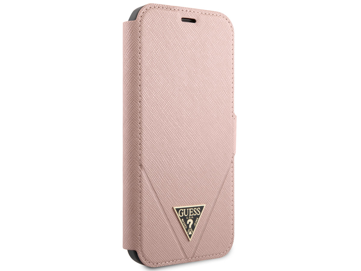 Guess Saffiano BookCase Roze - iPhone 12 Pro Max hoesje