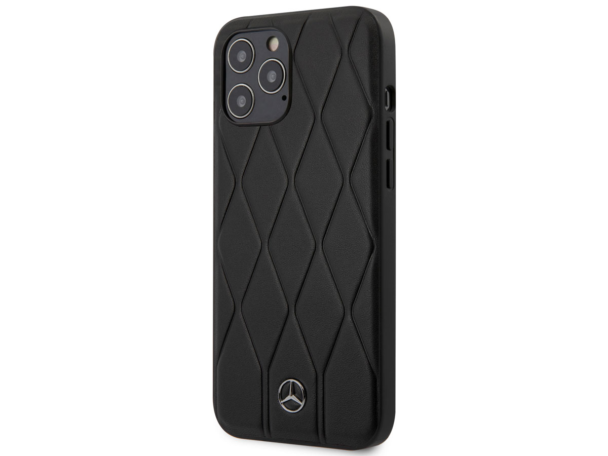 Mercedes-Benz Wave Line Leather Case Zwart - iPhone 12 Pro Max hoesje