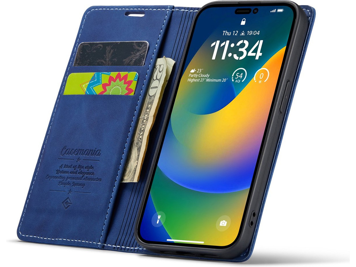 CaseMania Vintage Slim Bookcase Donkerblauw - iPhone 13 hoesje