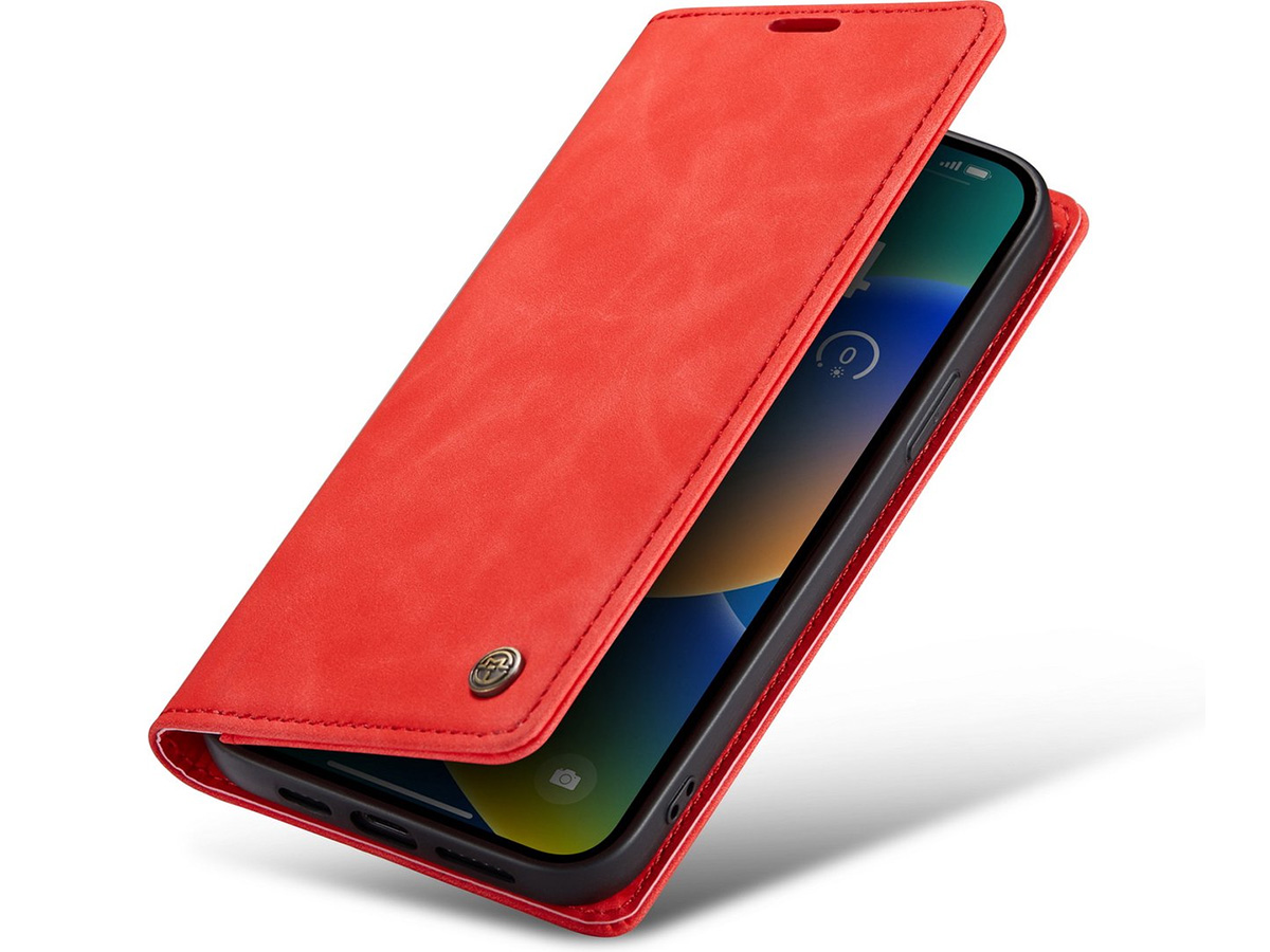 CaseMania Vintage Slim Bookcase Rood - iPhone 13 hoesje