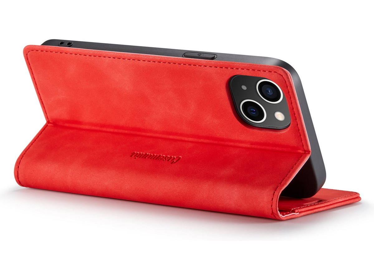 CaseMania Vintage Slim Bookcase Rood - iPhone 13 hoesje