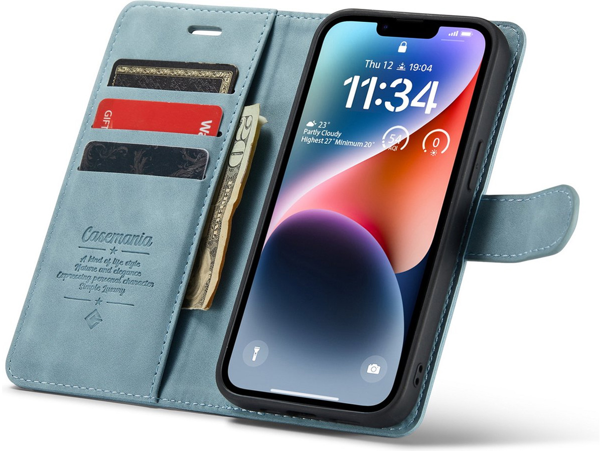 CaseMe 2in1 Magnetic Bookcase Aqua - iPhone 13 Hoesje