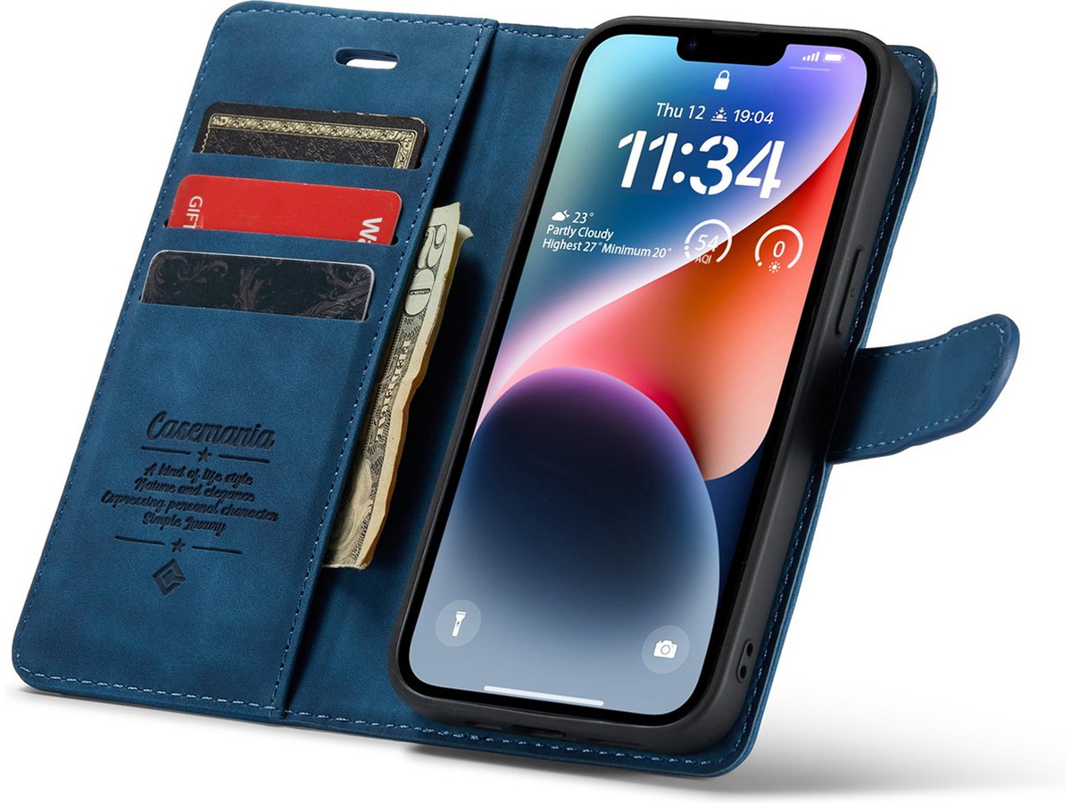 CaseMe 2in1 Magnetic Bookcase Donkerblauw - iPhone 13 Hoesje