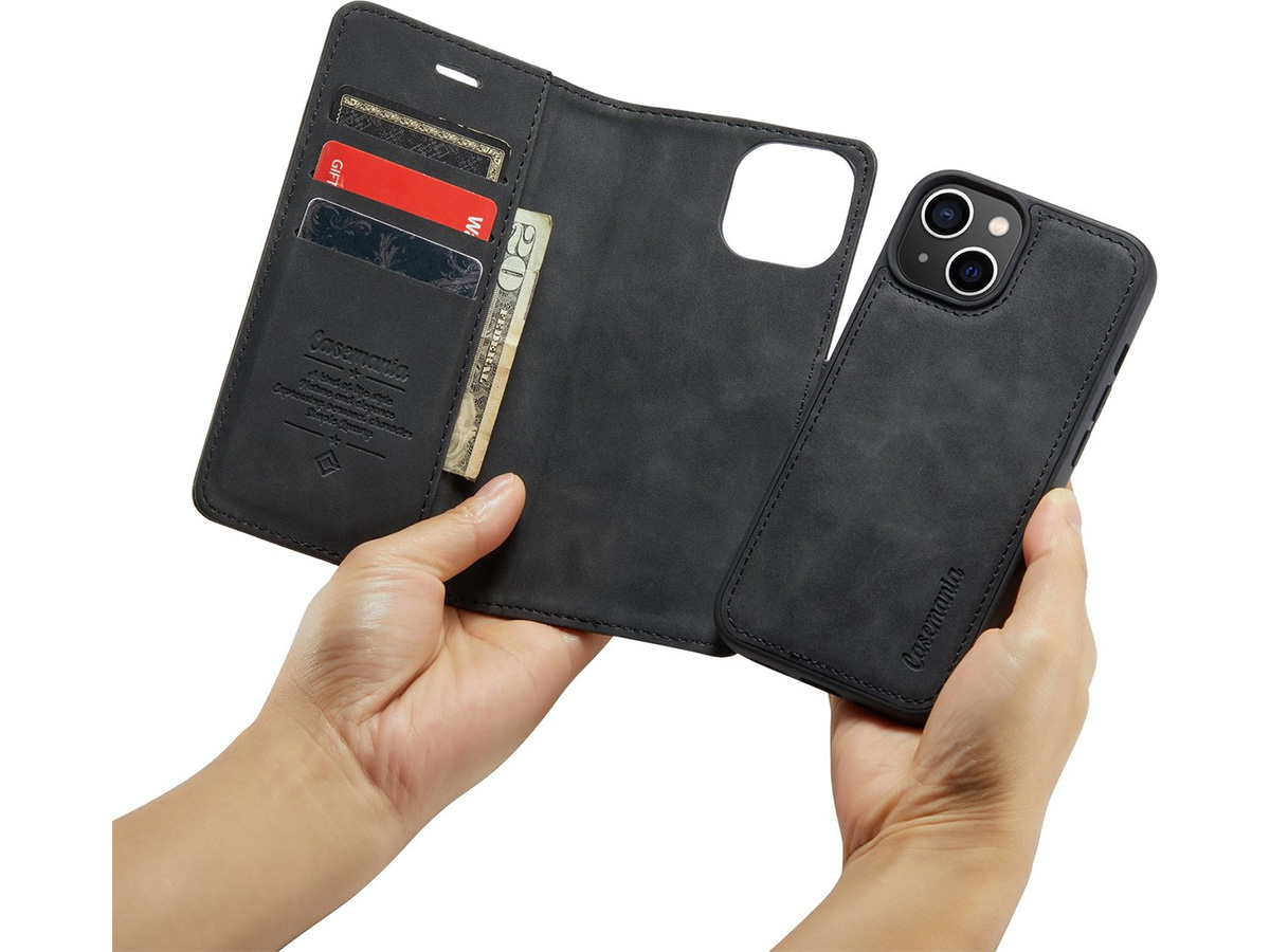 CaseMania 2in1 Magnetic Bookcase Zwart - iPhone 13 Hoesje