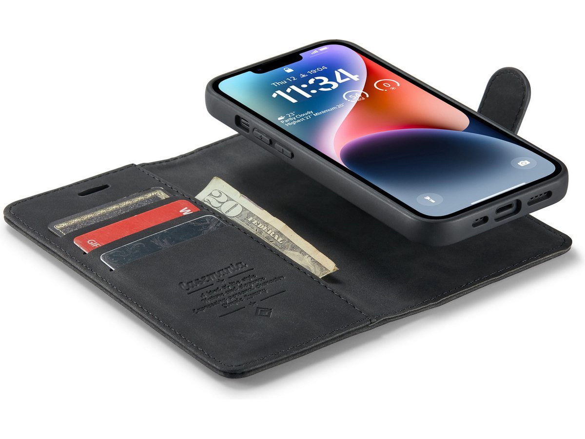 CaseMania 2in1 Magnetic Bookcase Zwart - iPhone 13 Hoesje
