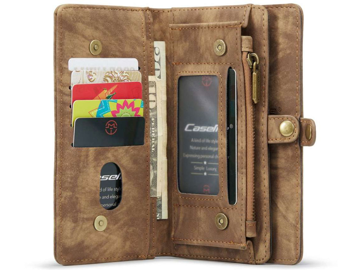 CaseMe 2in1 Wallet Case met Ritsvak Bruin - iPhone 13 Hoesje