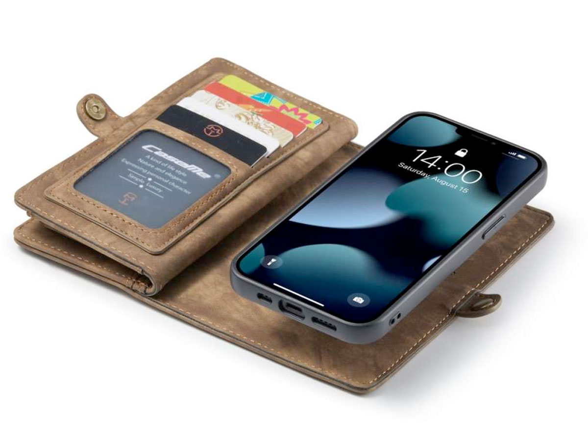 CaseMe 2in1 Wallet Case met Ritsvak Bruin - iPhone 13 Hoesje