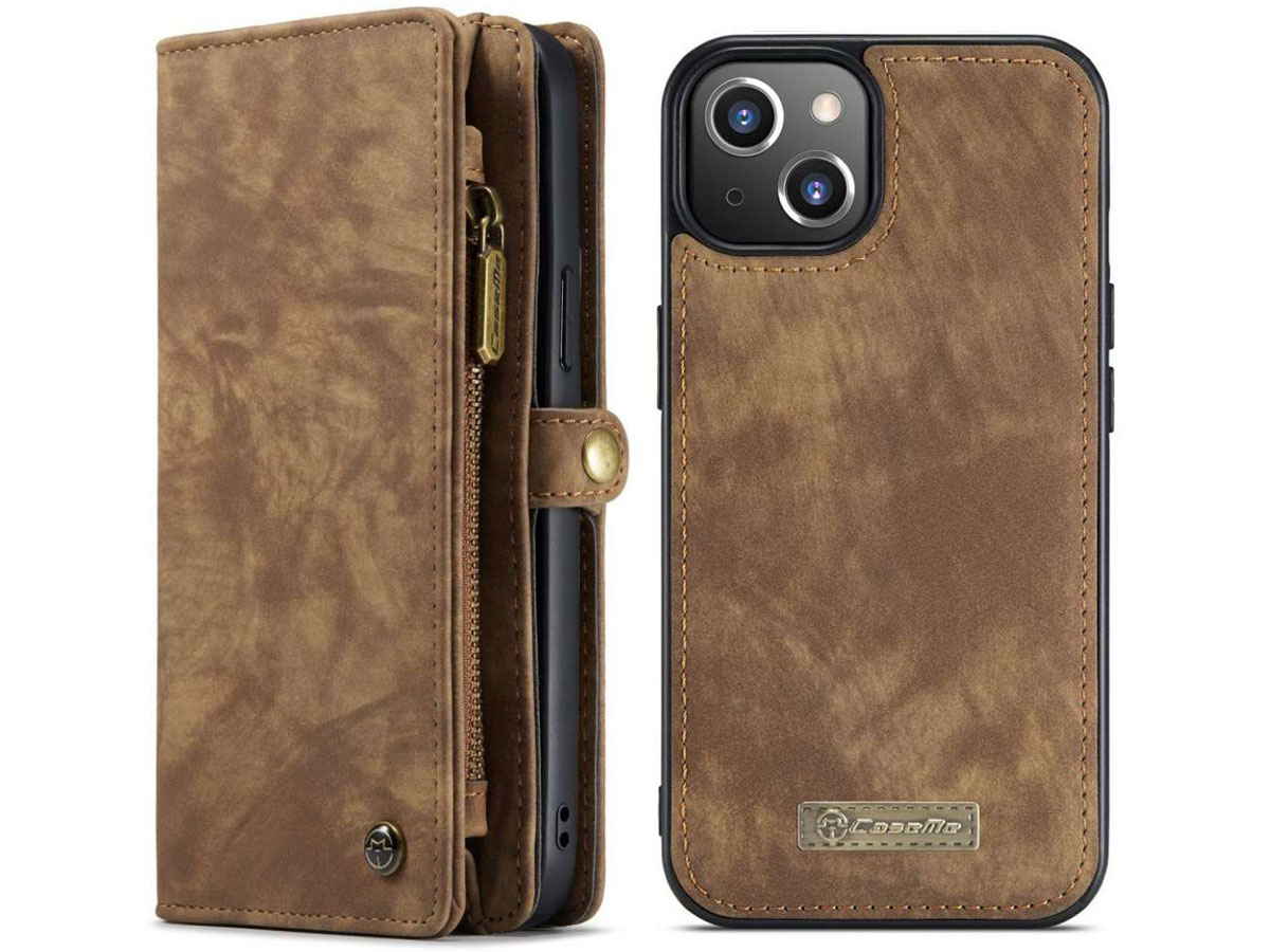 CaseMe 2in1 Wallet Case met Ritsvak Bruin - iPhone 13 Hoesje