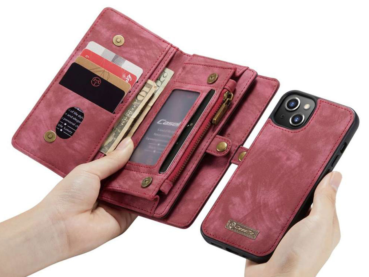 CaseMe 2in1 Wallet Case met Ritsvak Rood - iPhone 13 Hoesje