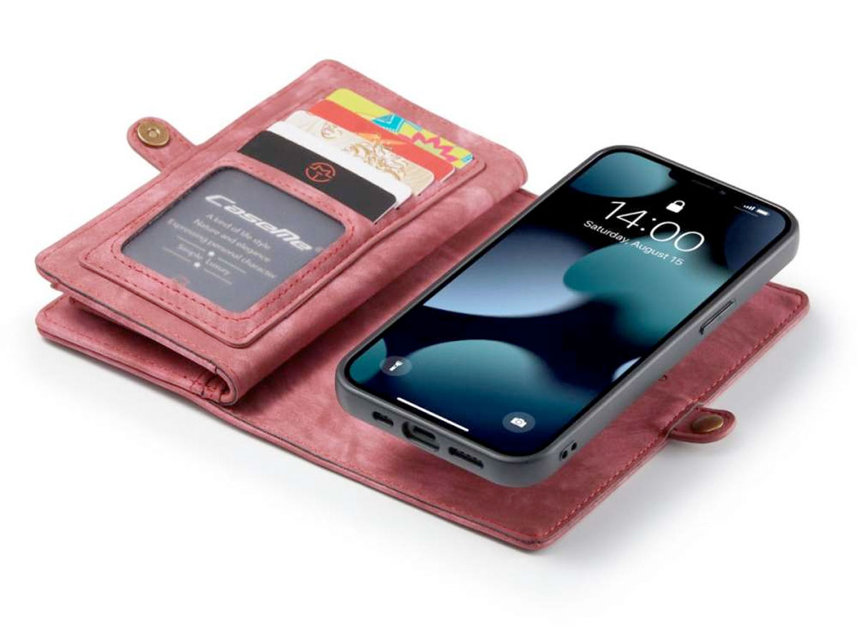 CaseMe 2in1 Wallet Case met Ritsvak Rood - iPhone 13 Hoesje