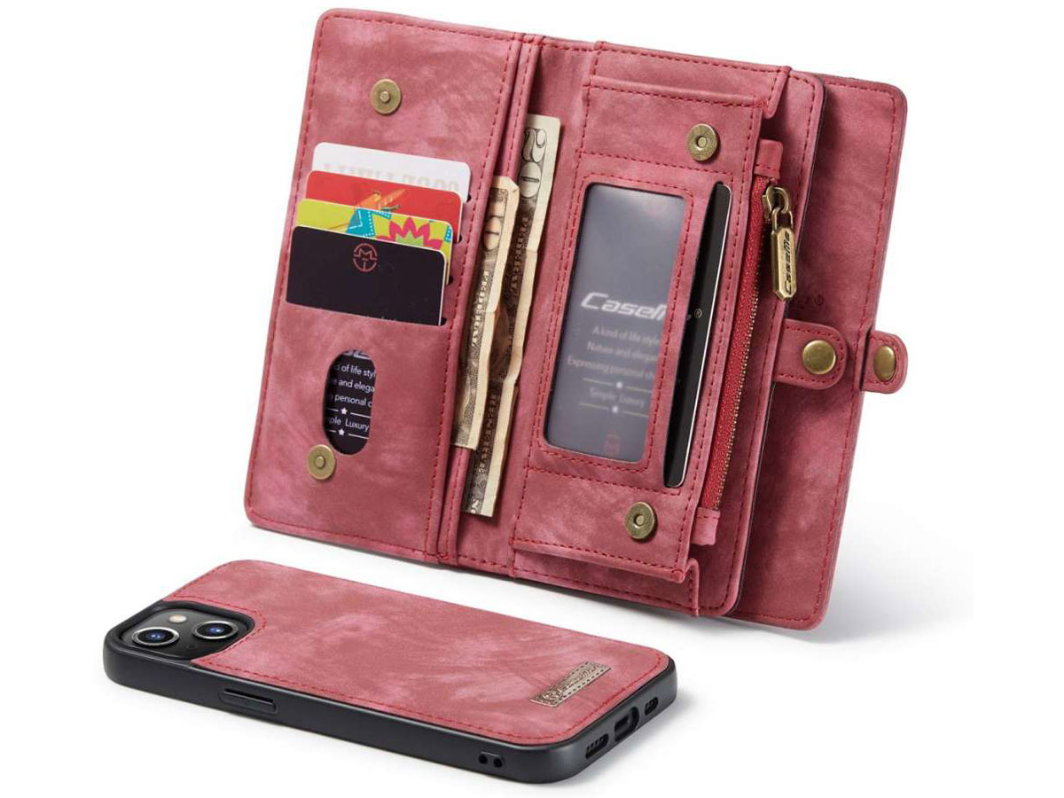 CaseMe 2in1 Wallet Case met Ritsvak Rood - iPhone 13 Hoesje