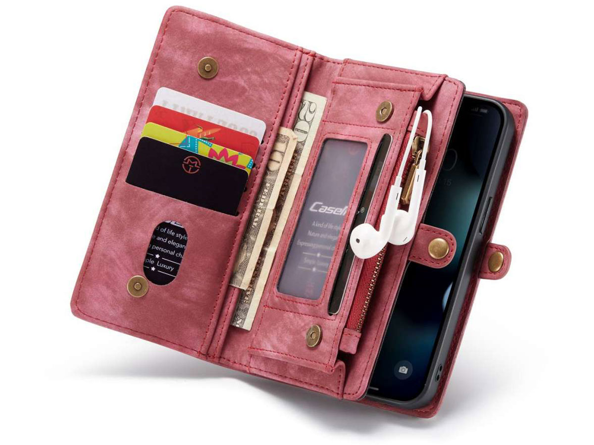 CaseMe 2in1 Wallet Case met Ritsvak Rood - iPhone 13 Hoesje