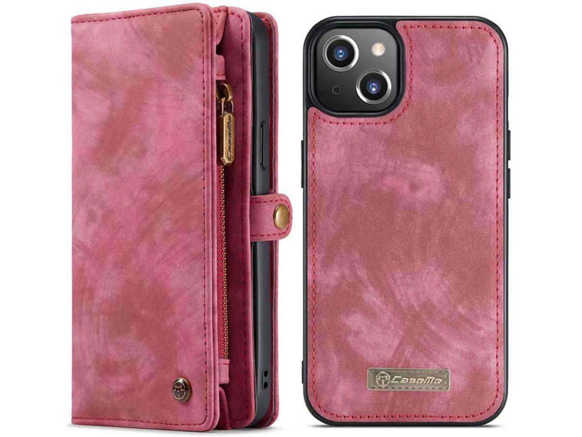 CaseMe 2in1 Wallet Case met Ritsvak Rood - iPhone 13 Hoesje