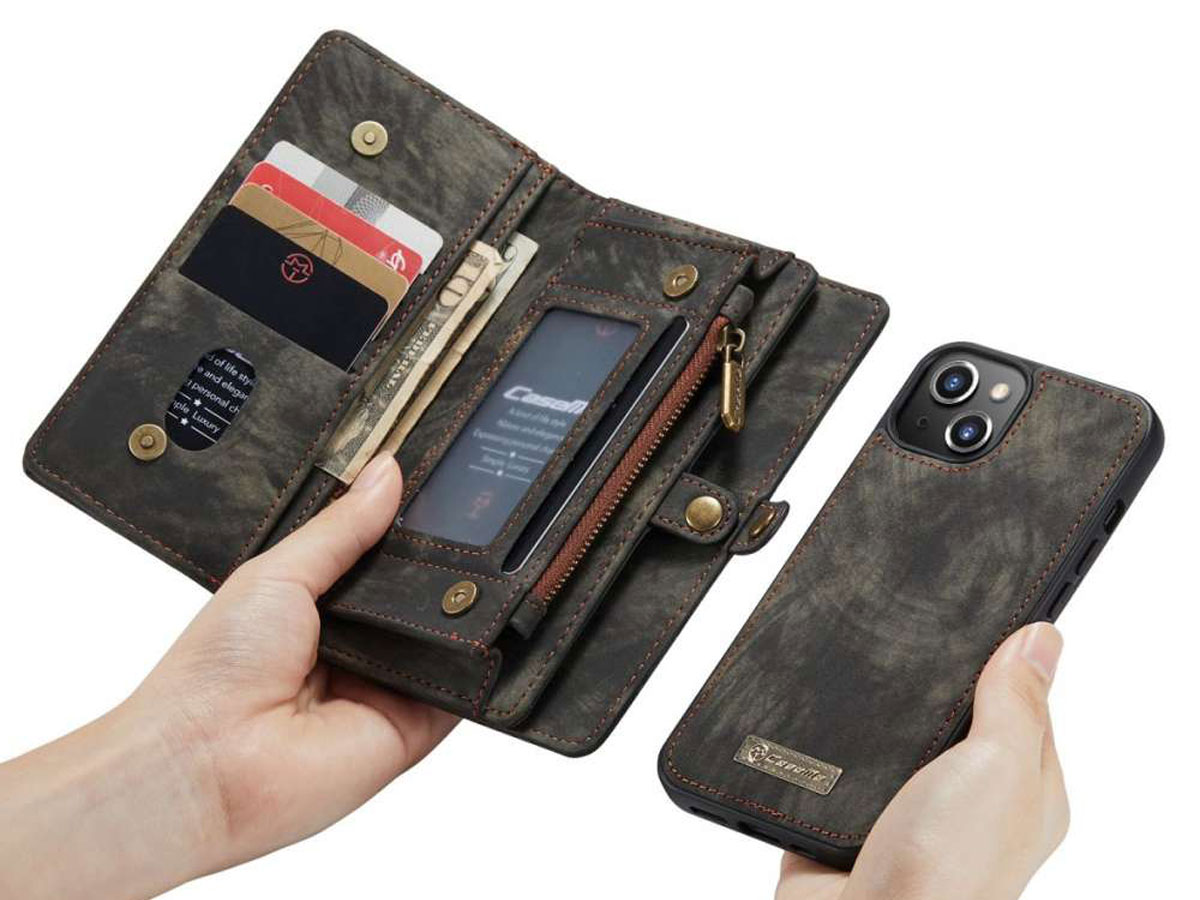 CaseMe 2in1 Wallet Case met Ritsvak Zwart - iPhone 13 Hoesje