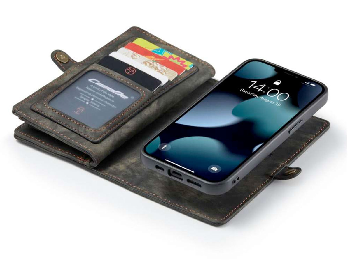 CaseMe 2in1 Wallet Case met Ritsvak Zwart - iPhone 13 Hoesje