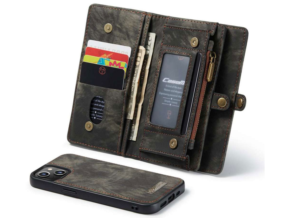 CaseMe 2in1 Wallet Case met Ritsvak Zwart - iPhone 13 Hoesje