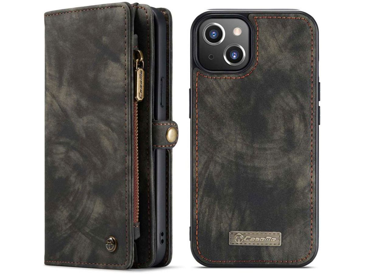 CaseMe 2in1 Wallet Case met Ritsvak Zwart - iPhone 13 Hoesje