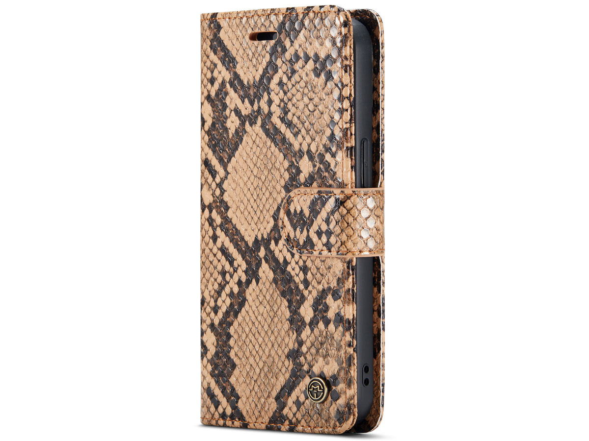 CaseMania Snake 2in1 Magnetic Bookcase Beige - iPhone 13 Hoesje