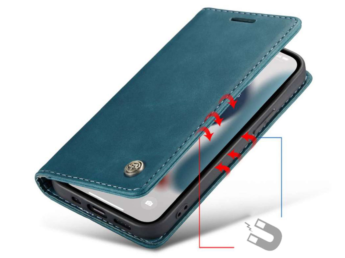 CaseMania Vintage Slim Bookcase Blauw - iPhone 13 hoesje