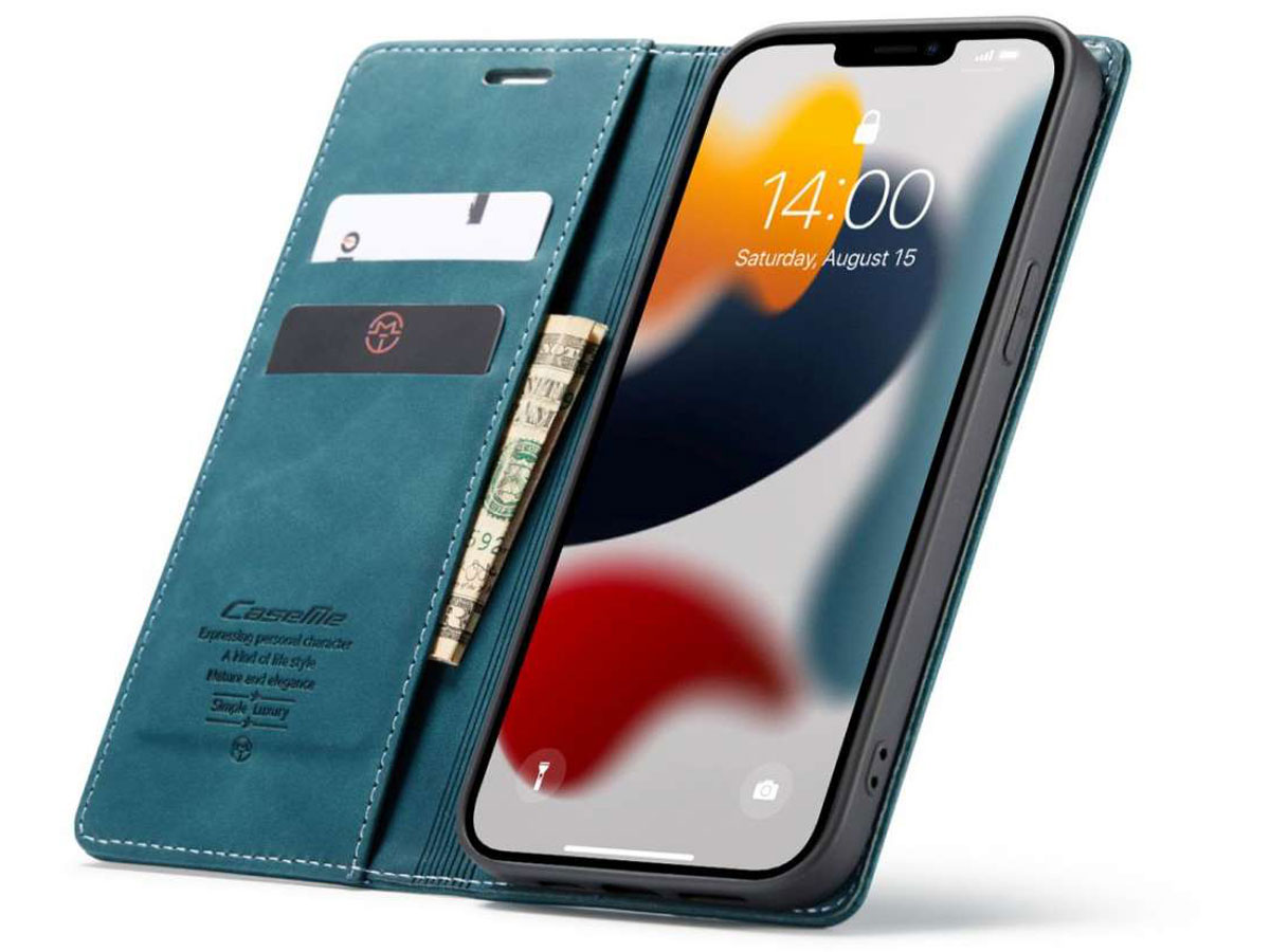 CaseMania Vintage Slim Bookcase Blauw - iPhone 13 hoesje