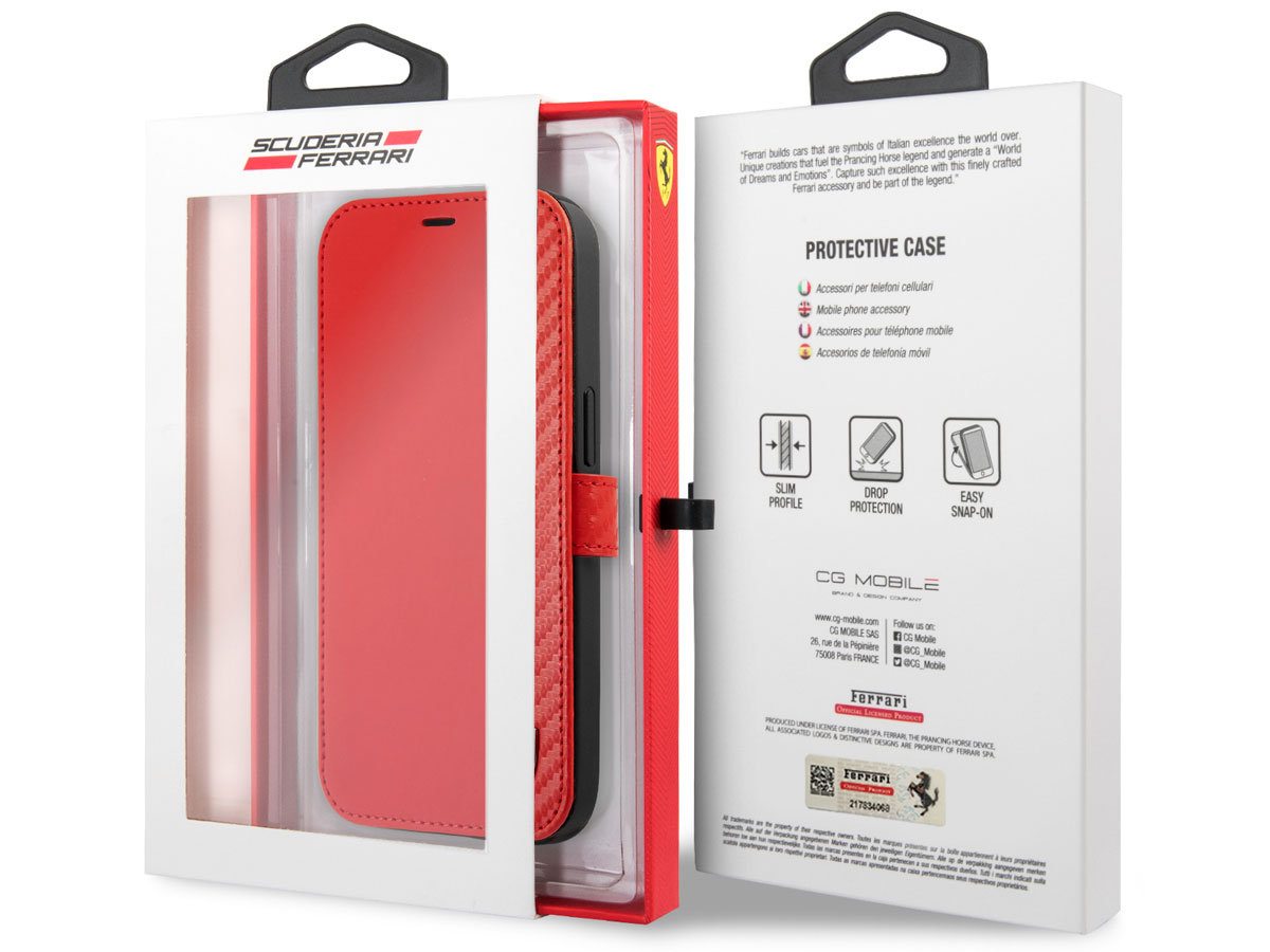 Ferrari Carbon Stripe Bookcase Rood - iPhone 13 Hoesje