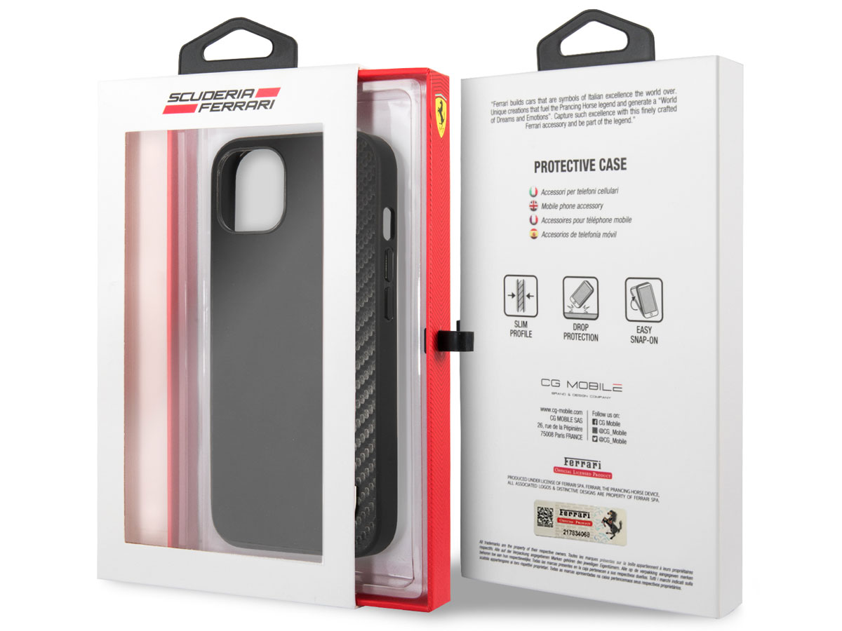 Ferrari Carbon Stripe Case Zwart - iPhone 13 Hoesje