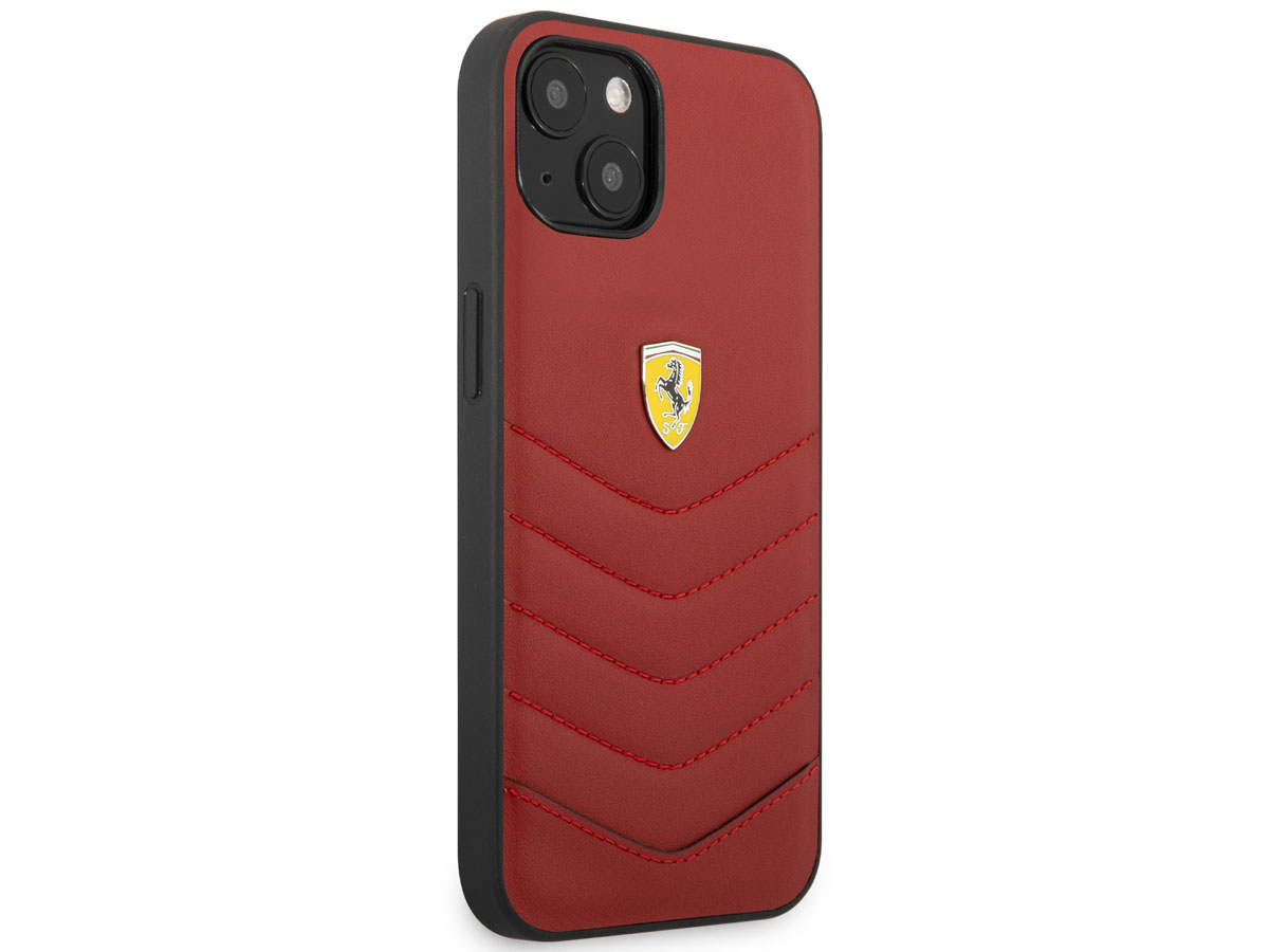 Ferrari Quilted Leather Case Rood - iPhone 13 Hoesje