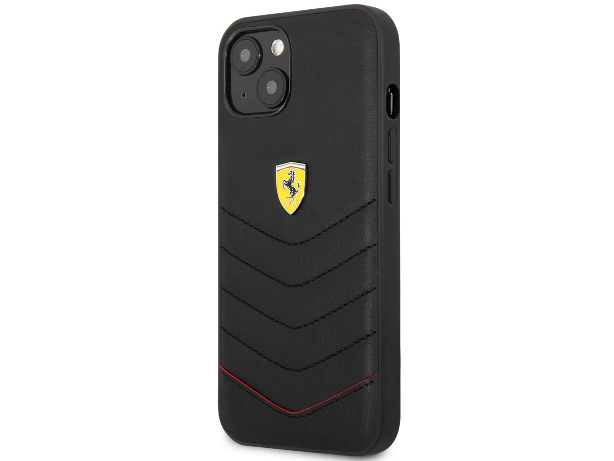 Ferrari Quilted Leather Case Zwart - iPhone 13 Hoesje