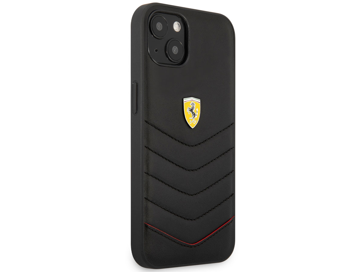 Ferrari Quilted Leather Case Zwart - iPhone 13 Hoesje