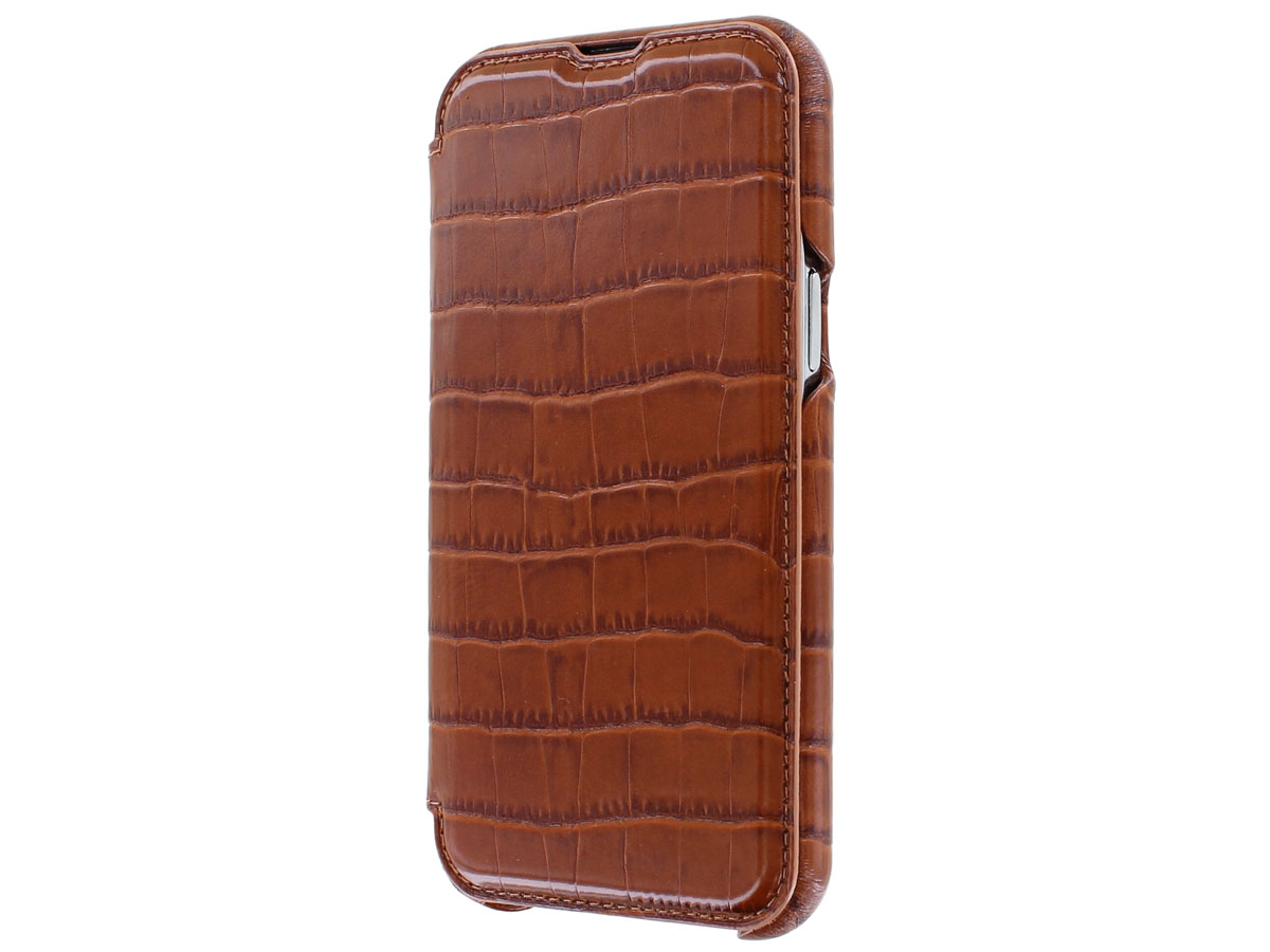 Graffi Oyster Croco Cognac Leer - iPhone 13 hoesje