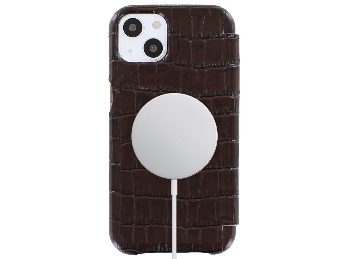 Graffi Oyster Croco Bruin Leer - iPhone 13 hoesje