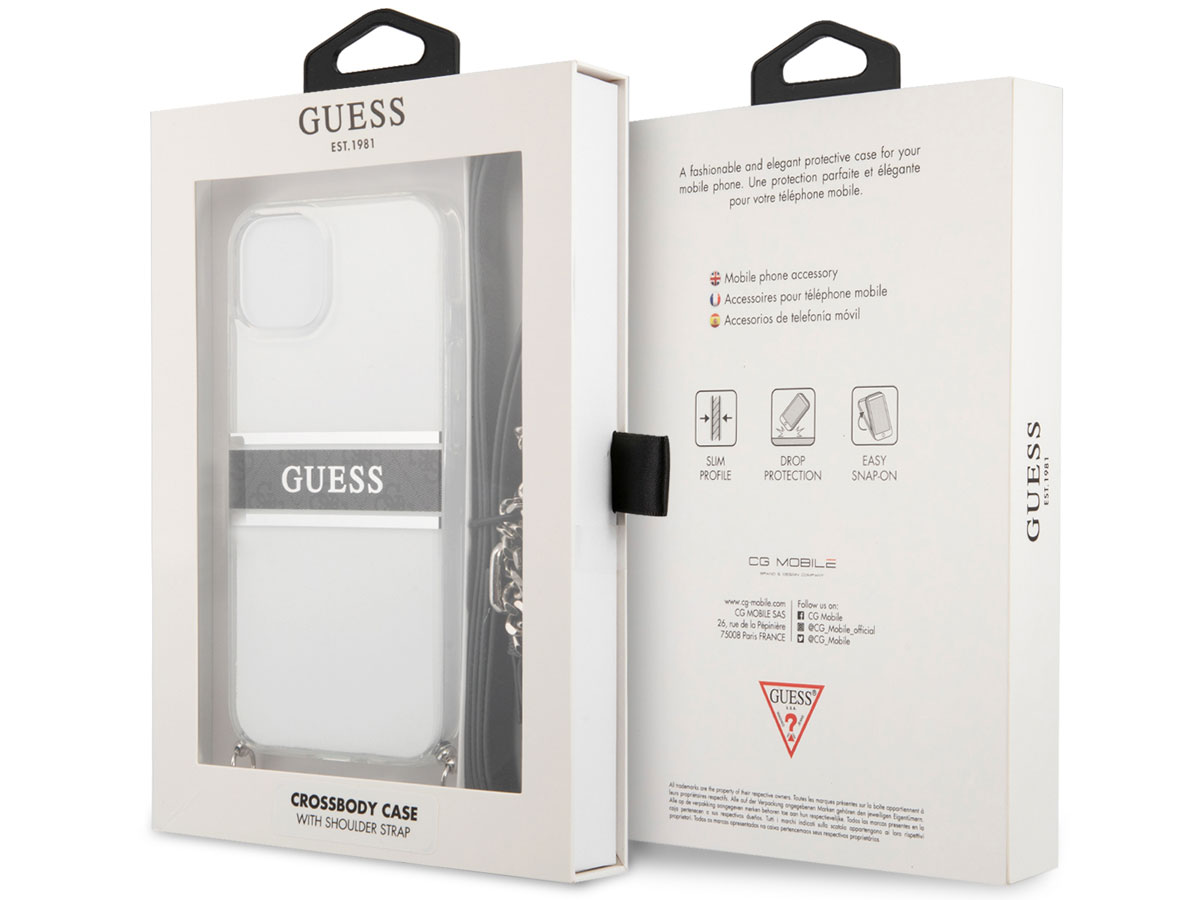 Guess 4G Monogram Crossbody Case Grijs - iPhone 13 hoesje