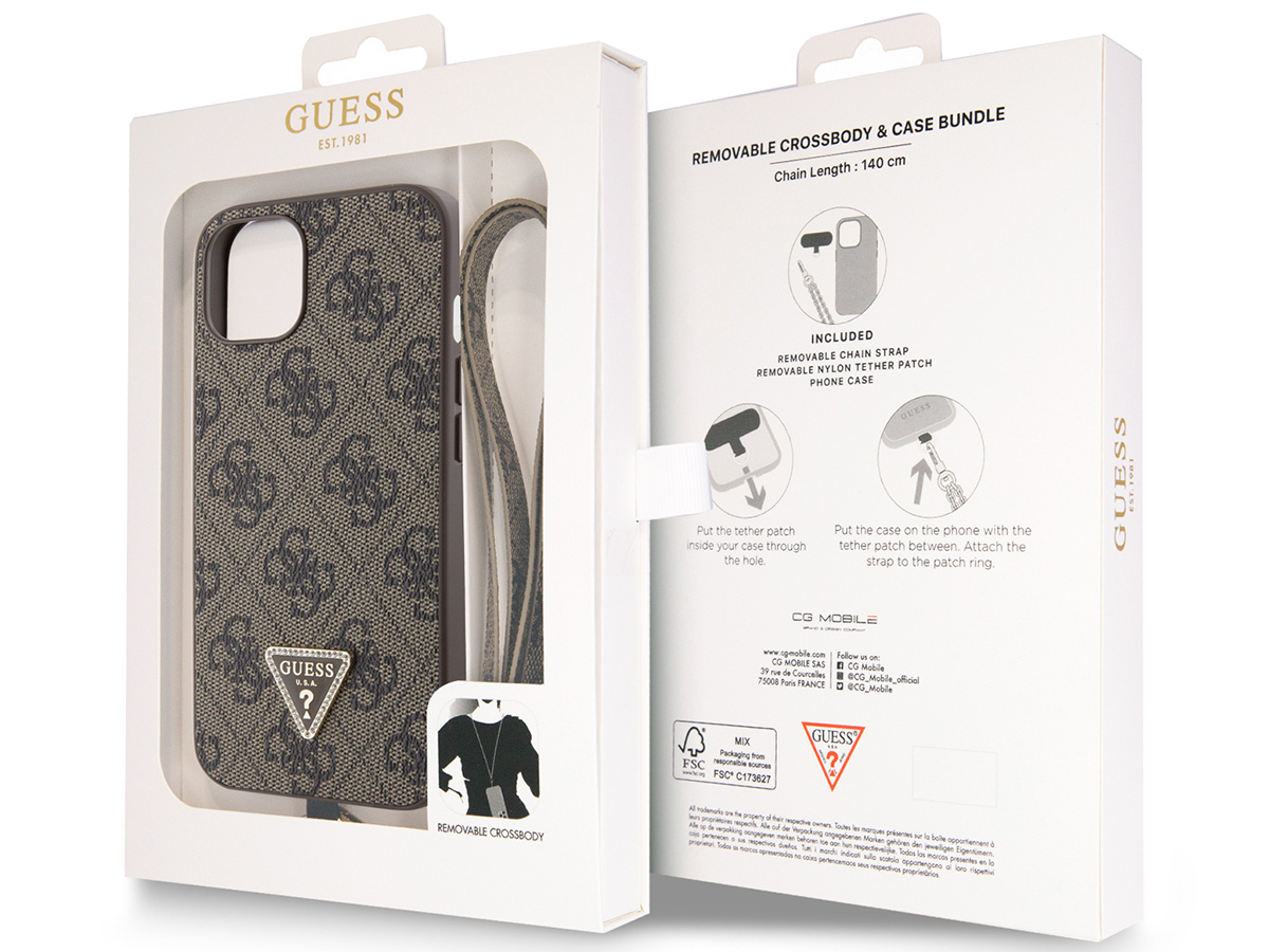 Guess 4G Monogram Necklace Case Bruin - iPhone 13 hoesje