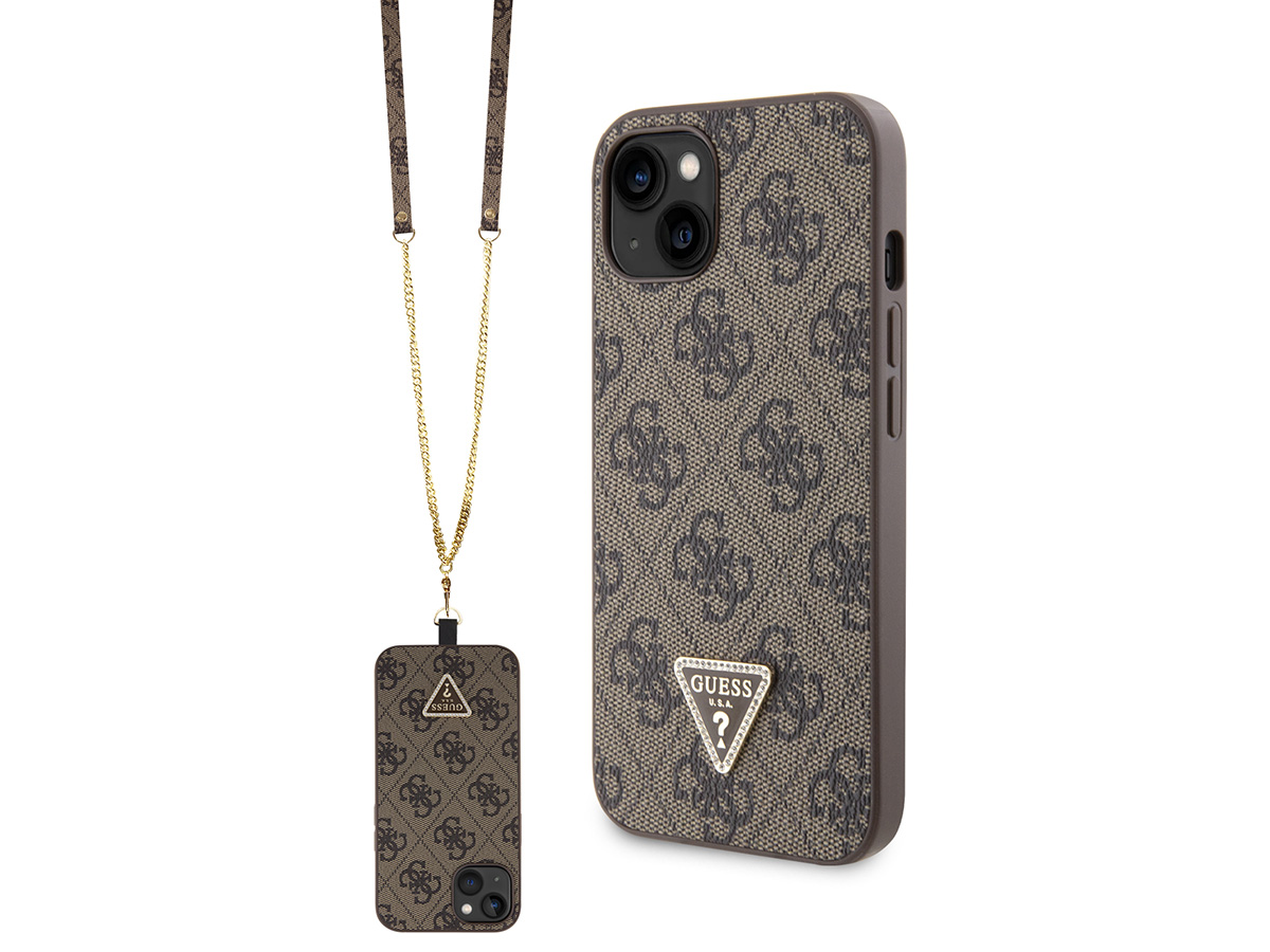 Guess 4G Monogram Necklace Case Bruin - iPhone 13 hoesje