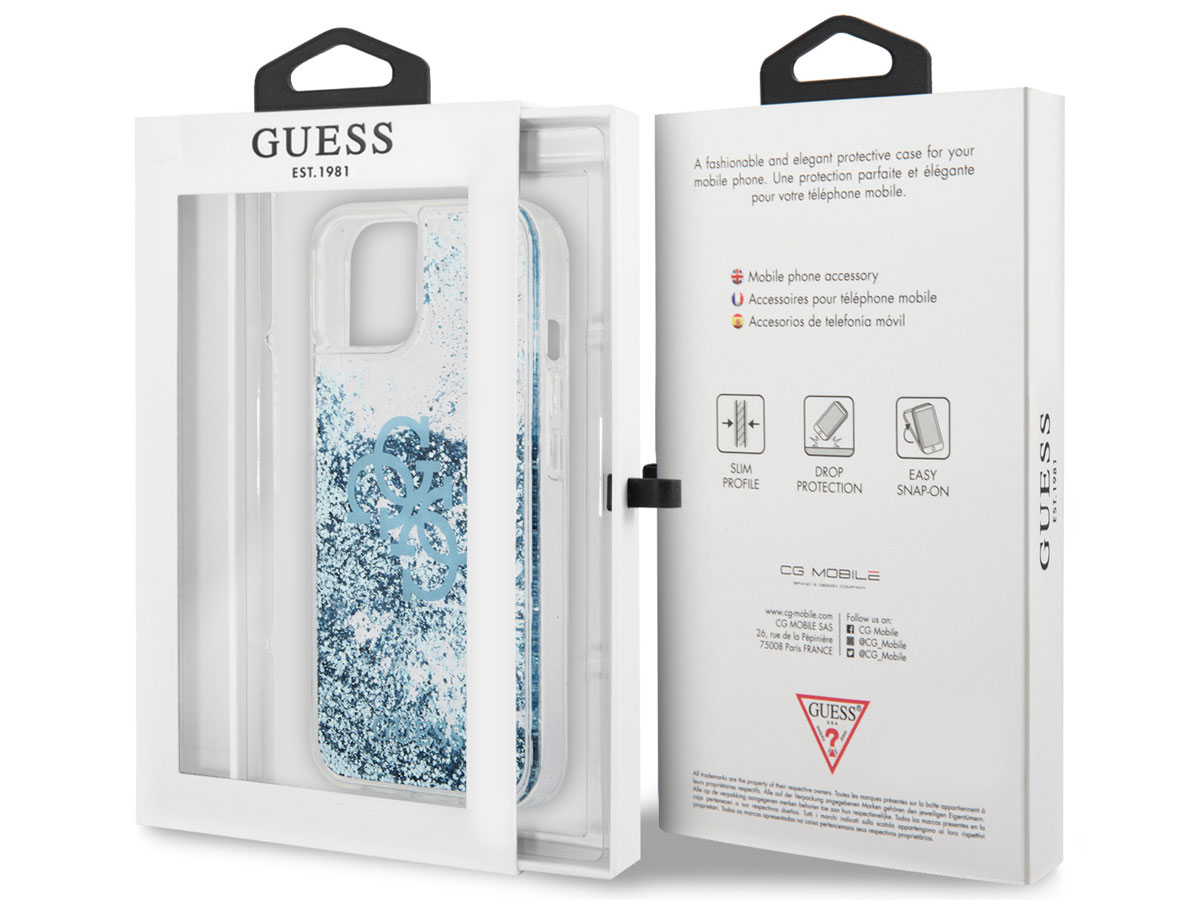 Guess Big 4G Liquid Glitter Case Blauw - iPhone 13 hoesje