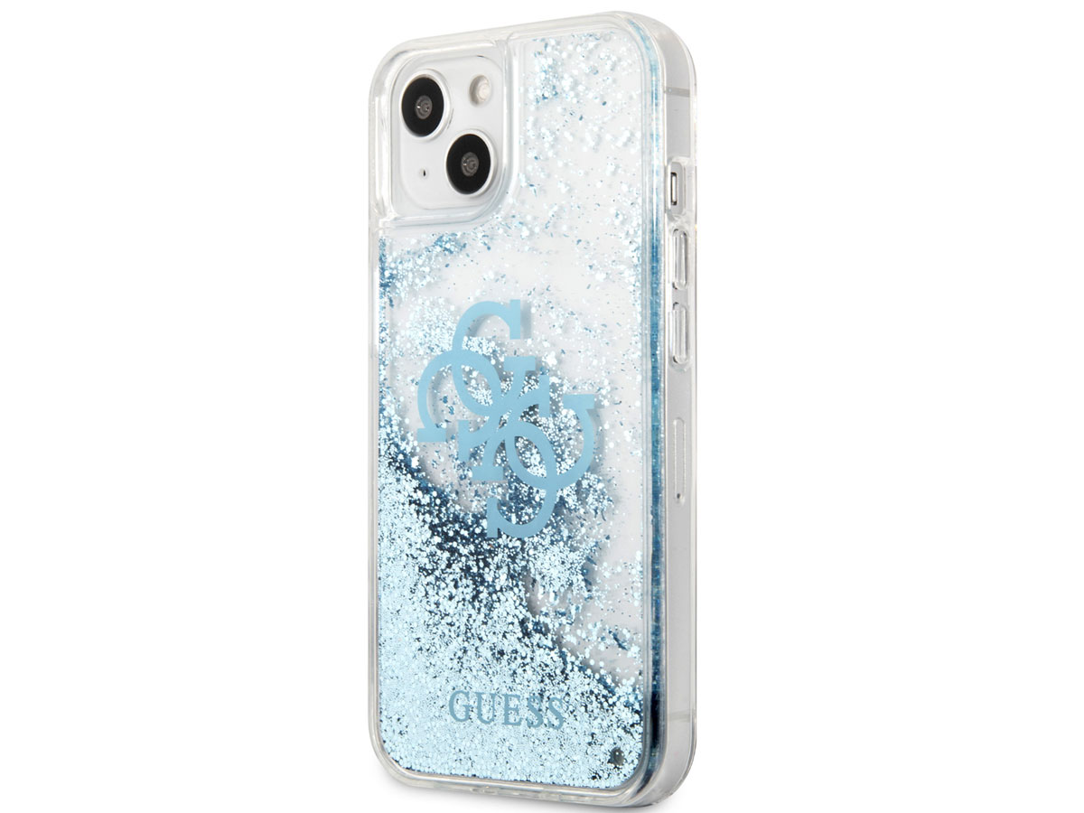 Guess Big 4G Liquid Glitter Case Blauw - iPhone 13 hoesje