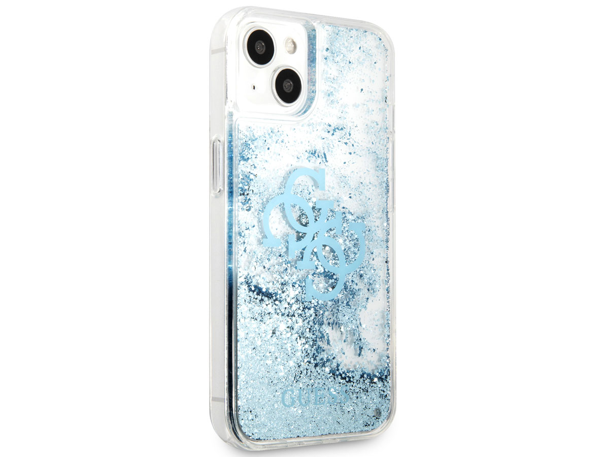 Guess Big 4G Liquid Glitter Case Blauw - iPhone 13 hoesje