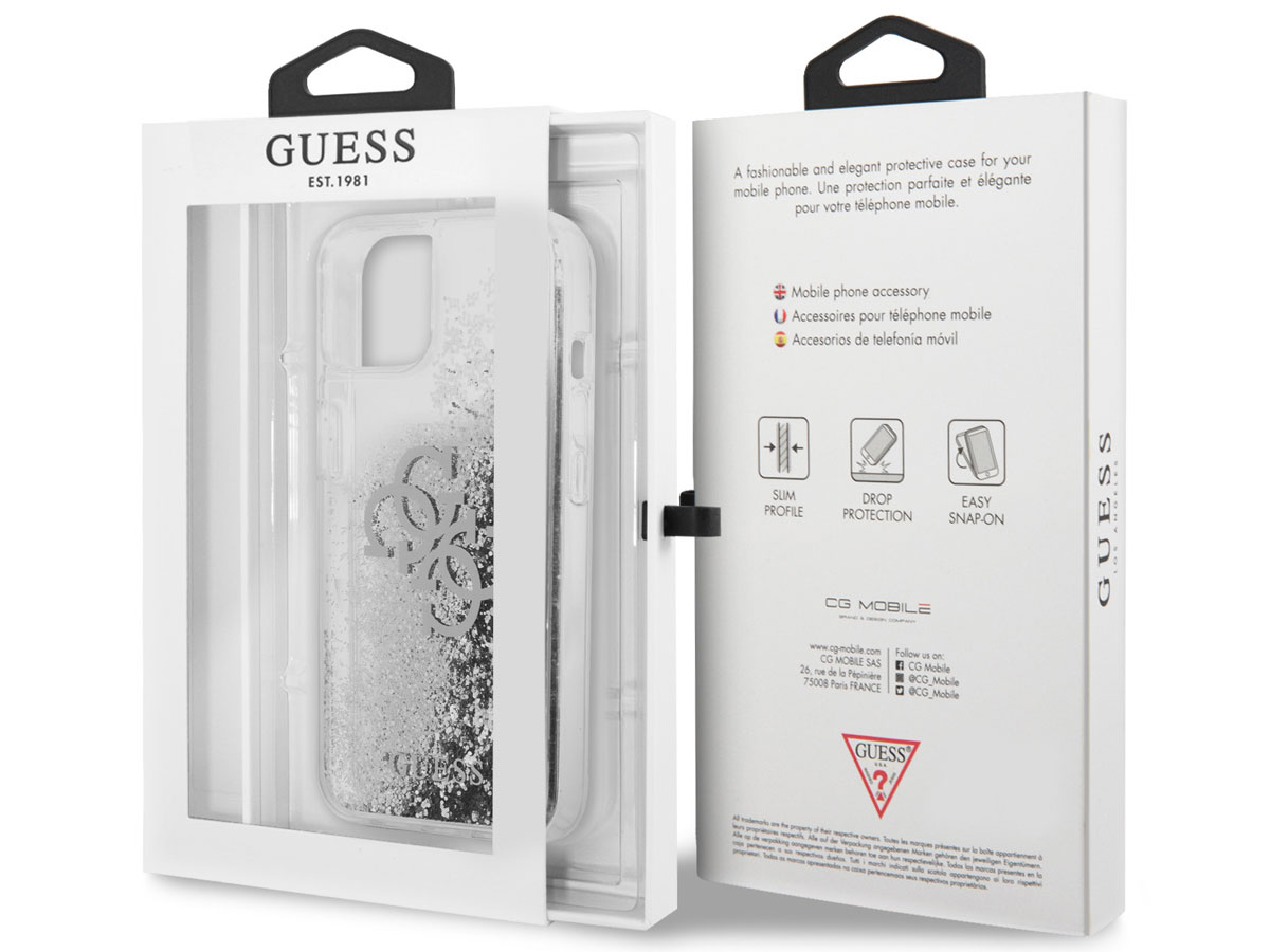 Guess Big 4G Liquid Glitter Case Zilver - iPhone 13 hoesje