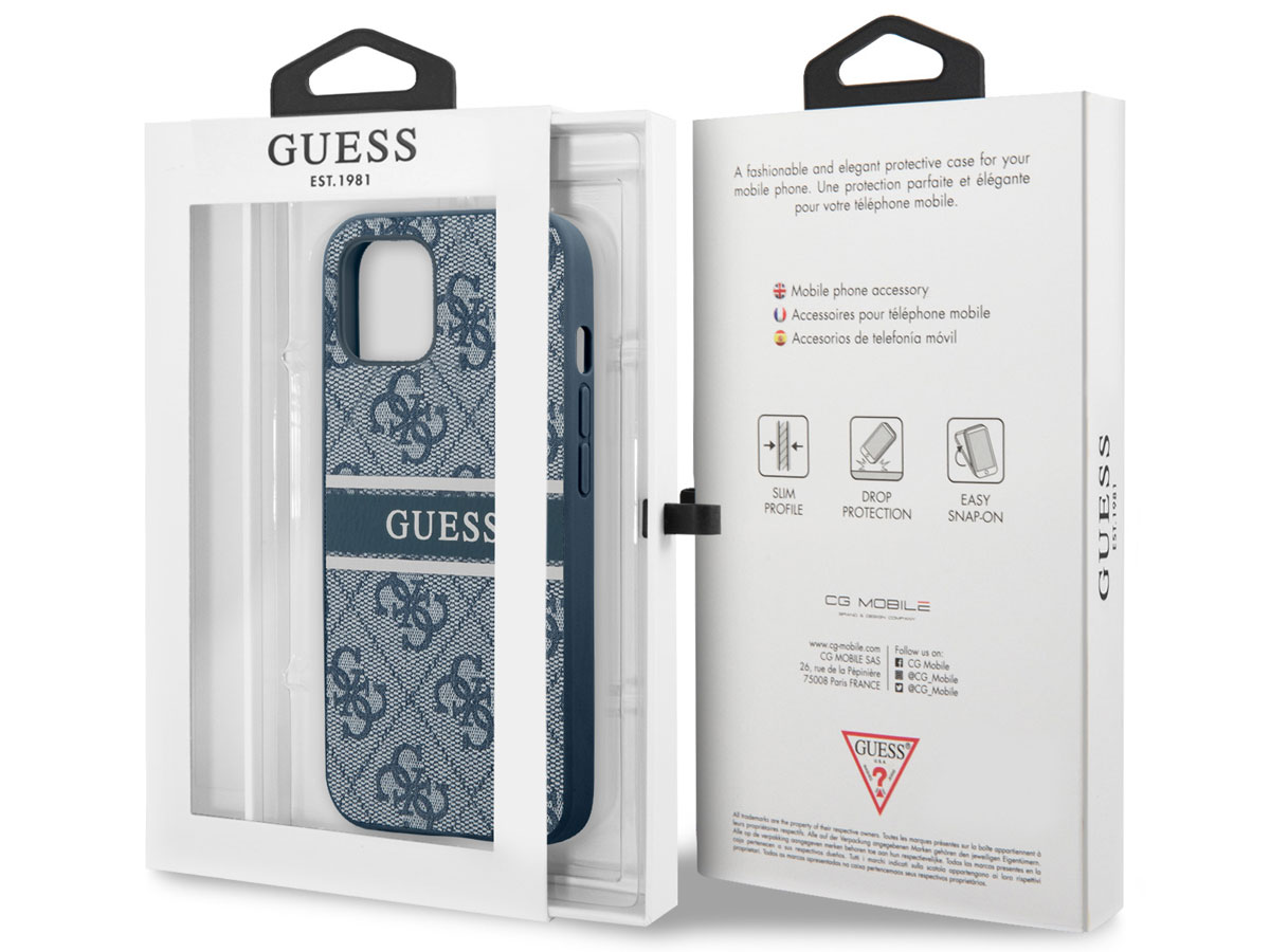 Guess Stripe 4G Monogram Case Blauw - iPhone 13 hoesje